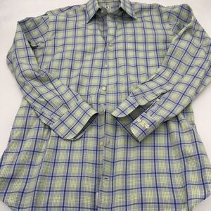 Peter Millar Button Down Adult Medium Green White Blue Plaid Shirt Preppy Mens